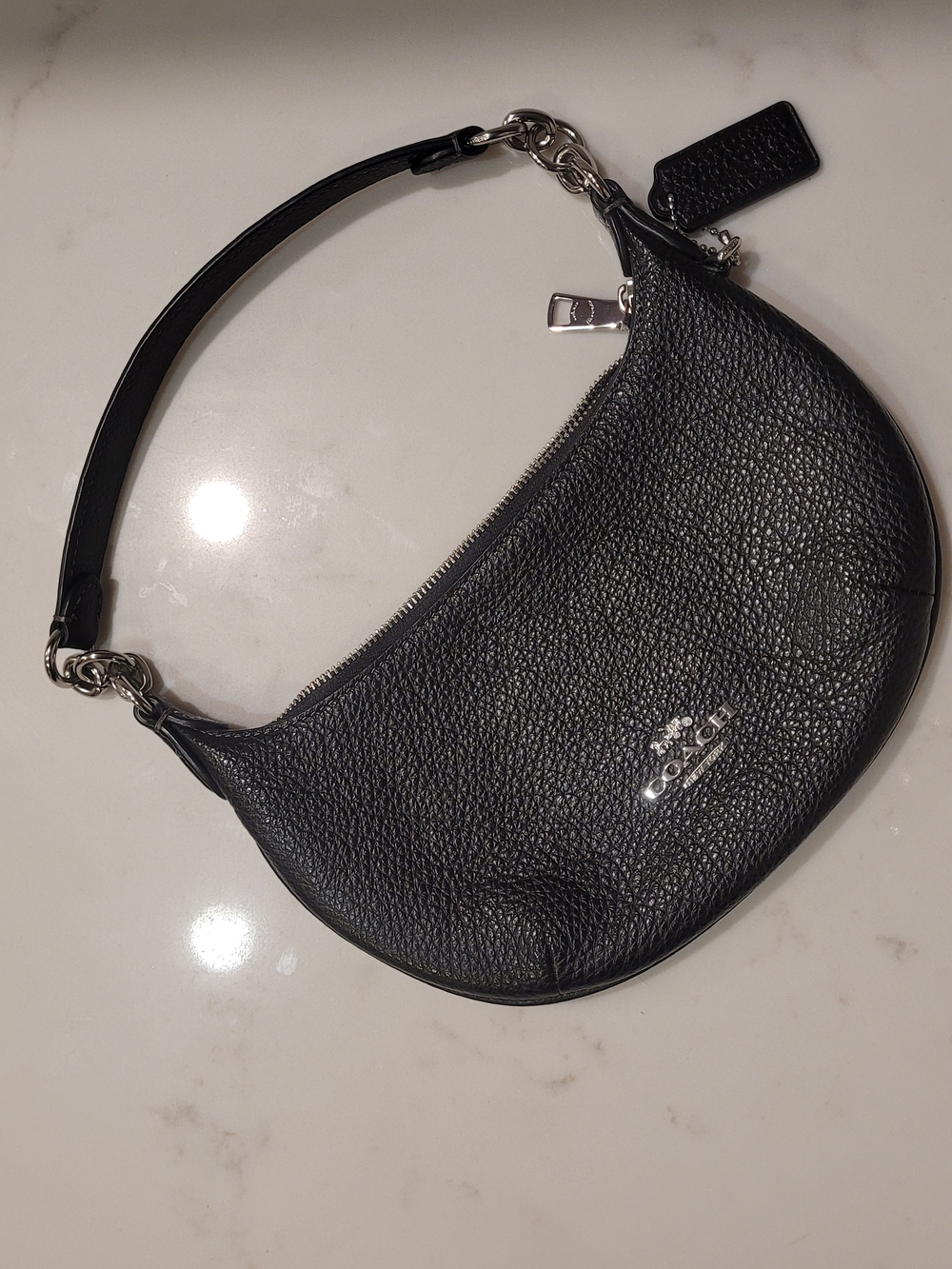 Coach Black Pebbled Leather Crescent Shoulder Bag with Silver Hardware - Picture 3 of 7